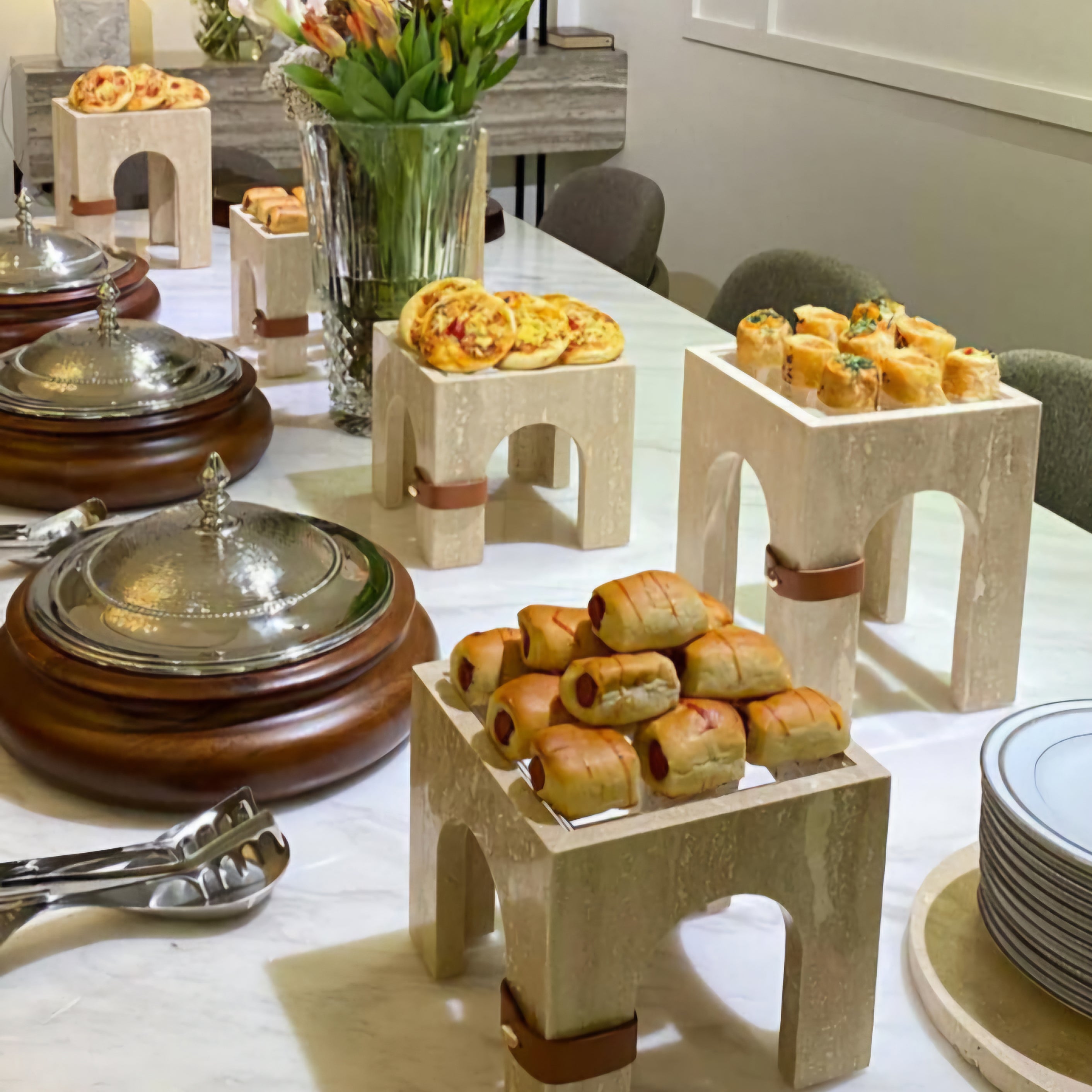 These dishes are made of travertine marble.